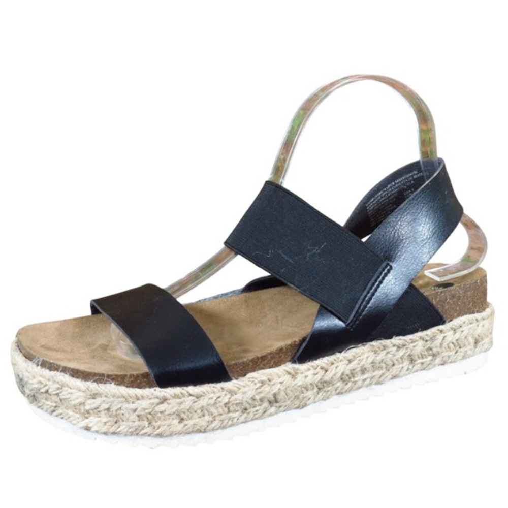 Big Buddha Womens Black Platform Espadrille Sandals Size 9 Cork Jute Flatform